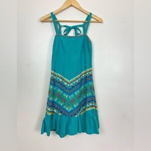 Free People Embroidered Tie Low Back Ruffle Hem Hippie Boho Festival Mini Dress